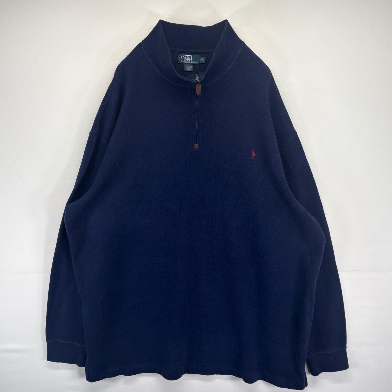 古着 ポロバイラルフローレン Polo by Ralph Lauren ニット トレーナー ハーフジップ ワンポイント セーター 3XLT  ネイビー メンズ