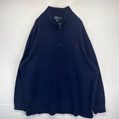 古着 ポロバイラルフローレン Polo by Ralph Lauren ニット トレーナー ハーフジップ ワンポイント セーター 3XLT ネイビー メンズ