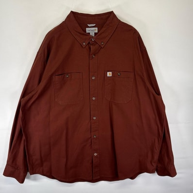 古着 カーハート Carhartt ダック 長袖シャツ ボタンダウン ワーク ワンポイントロゴ 大きいサイズ 3XL ブラウン系 メンズ