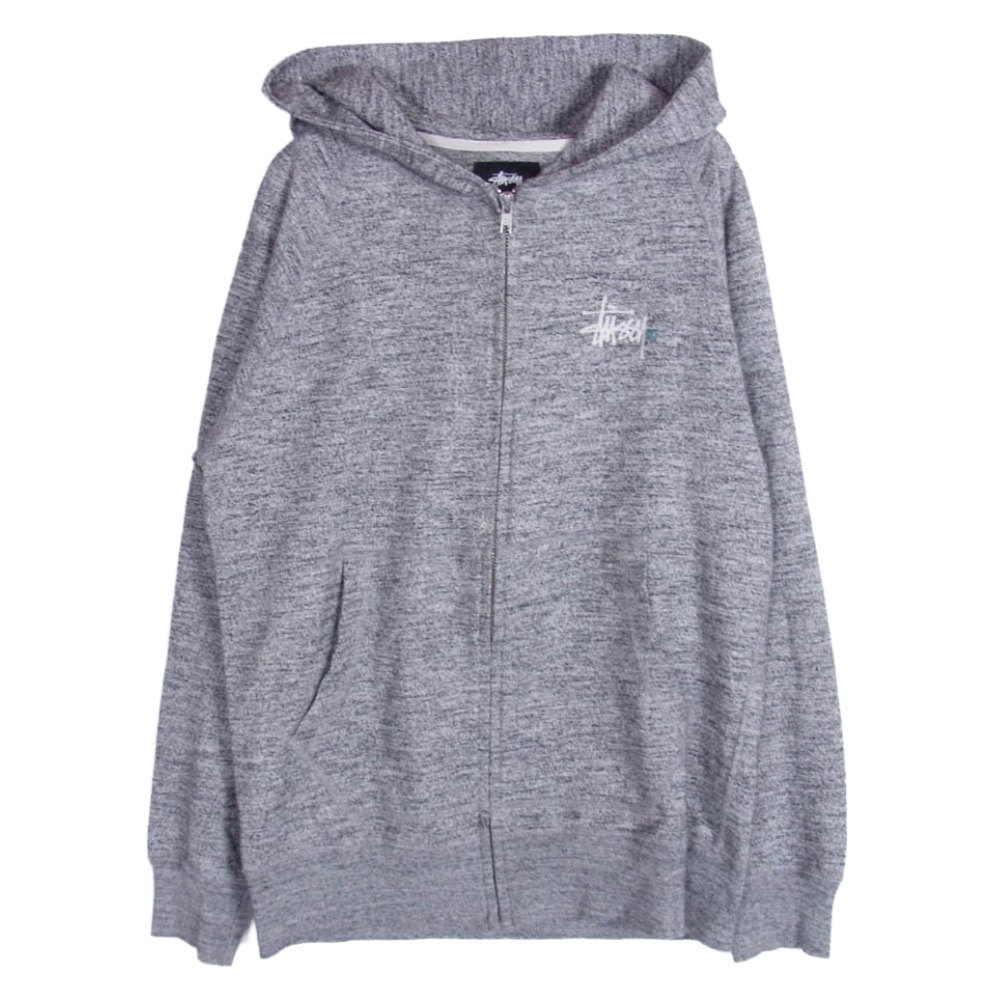 STUSSY ステューシー パーカー 両面 フロッキープリント  ストックロゴ フーディー ジップアップ スウェット パーカー グレー系 S【中古】
