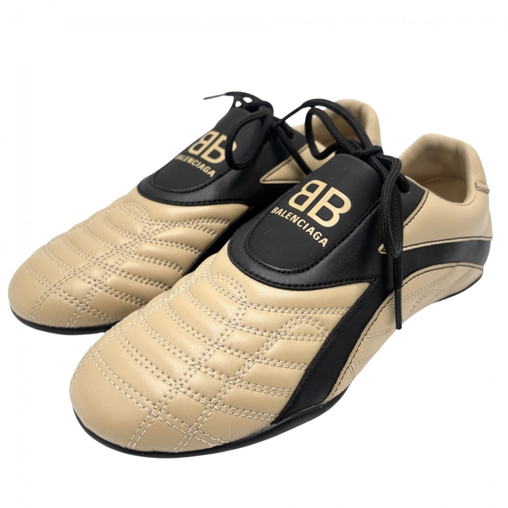 BALENCIAGA バレンシアガ スニーカー ZEN ファッションアイテム シューズ 靴 617539 レザー    ベージュ ブラック 黒 レディース 美品【中古品】