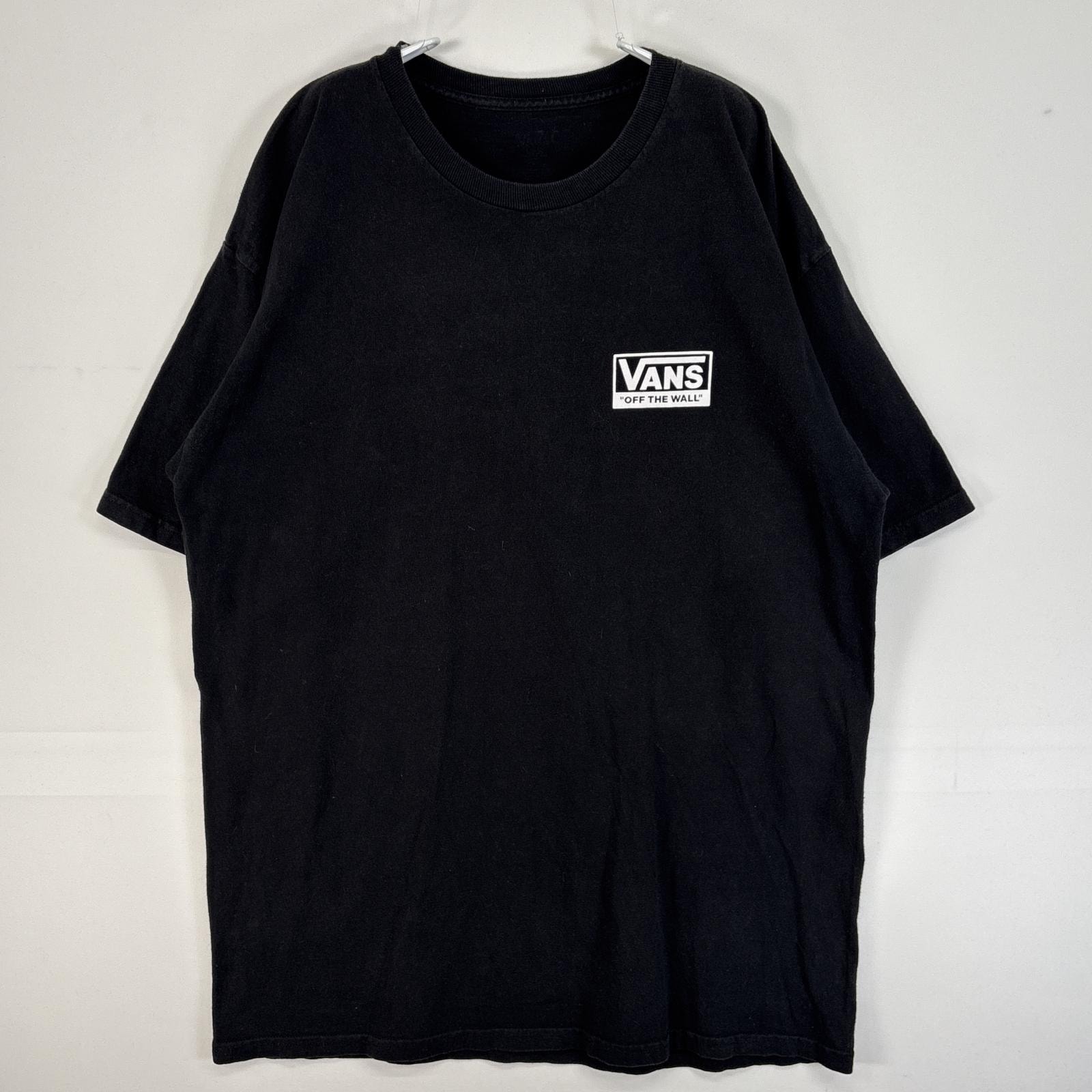 古着 バンズ VANS 半袖Tシャツ 両面 プリント ロゴ 肉厚 大きいサイズ クルーネック スケボー ブラック メンズ