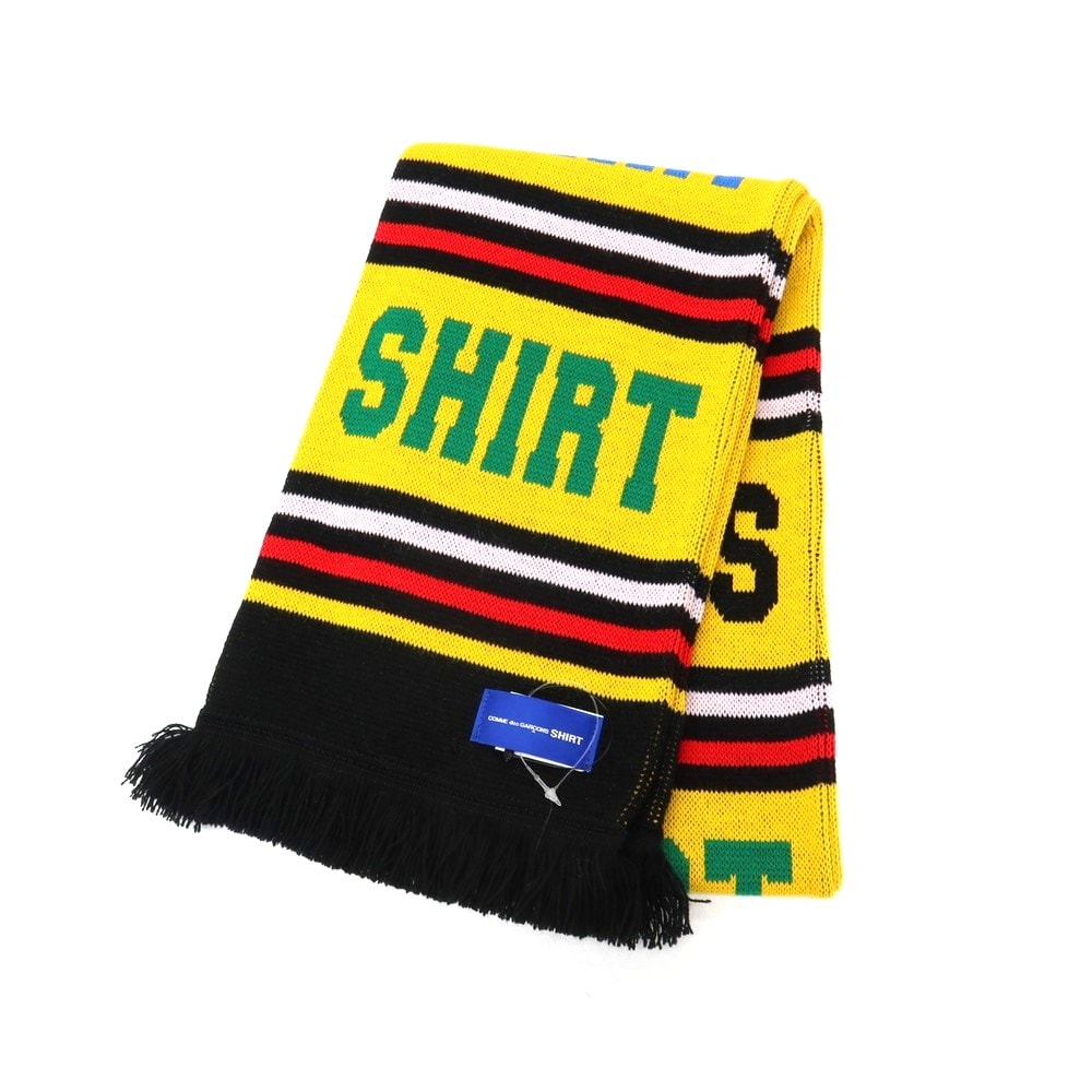 【中古】コムデギャルソンシャツ COMME des GARCONS SHIRT 2025年秋冬 アクリル ニット ジャカード フットボール マフラー イエローxマルチカラー【メンズ】