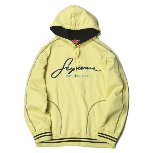 SUPREME シュプリーム 19SS Contrast Embroidered Hooded Sweatshirt コントラストロゴ刺繍 スウェットプルオーバーパーカー M Pale Yellow 長袖 ステッチ イエロー トップス s14113