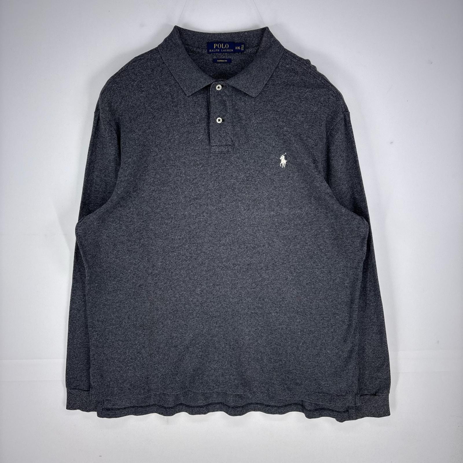 古着 ポロ・ラルフローレン POLO RALPH LAUREN 鹿の子 長袖シャツ ワンポイント ロゴ刺繍 ポロシャツ 2XL グレー系 メンズ