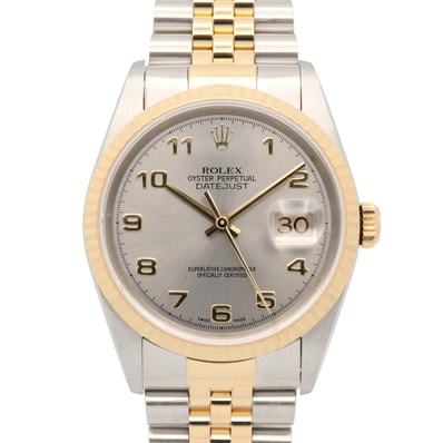 ロレックス ROLEX デイトジャスト K番 腕時計 時計 K18(イエローゴールド) ステンレススチール メンズ グレー系 アラビア 16233 【中古】