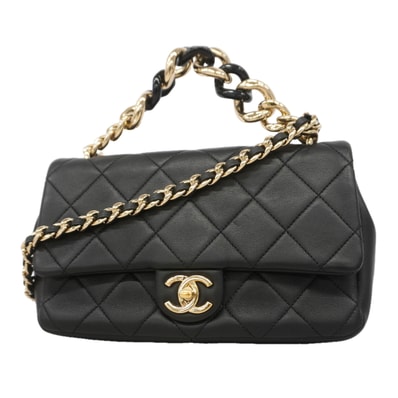 ★SALE【6ie7327】シャネル ハンドバッグ マトラッセ チェーンショルダー ラムスキン ブラック シャンパンゴールド金具 2wayバッグ【中古】レディース
