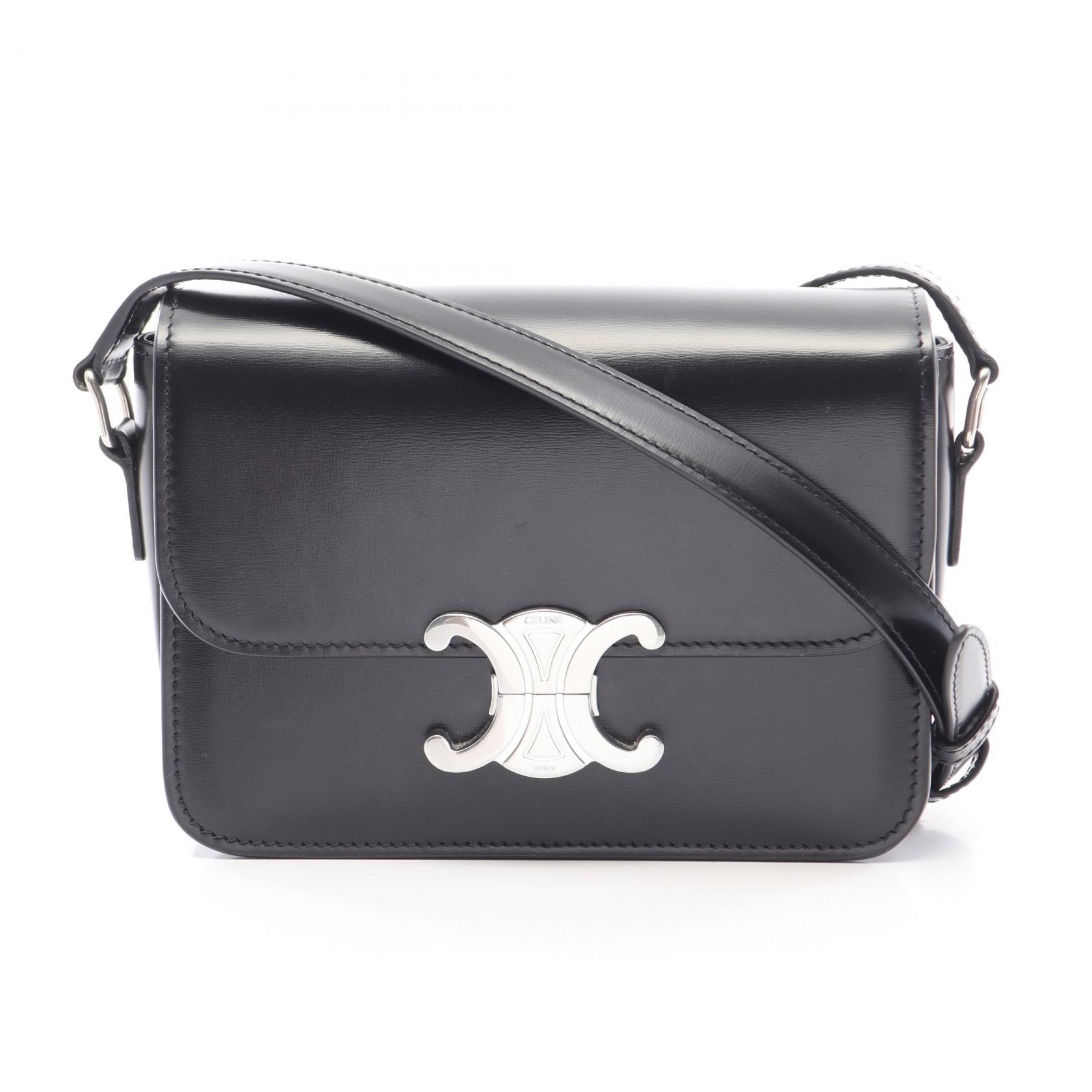 セリーヌ CELINE ティーン トリオンフ バッグ ショルダーバッグ バッグ レザー レディース ブラック系 188423BF4.38SI 【中古】