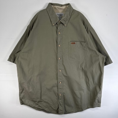 古着 カーハート Carhartt 半袖シャツ 大きいサイズ 肉厚 ワンポイント ロゴ 胸ポケ XL カーキ 無地 メンズ