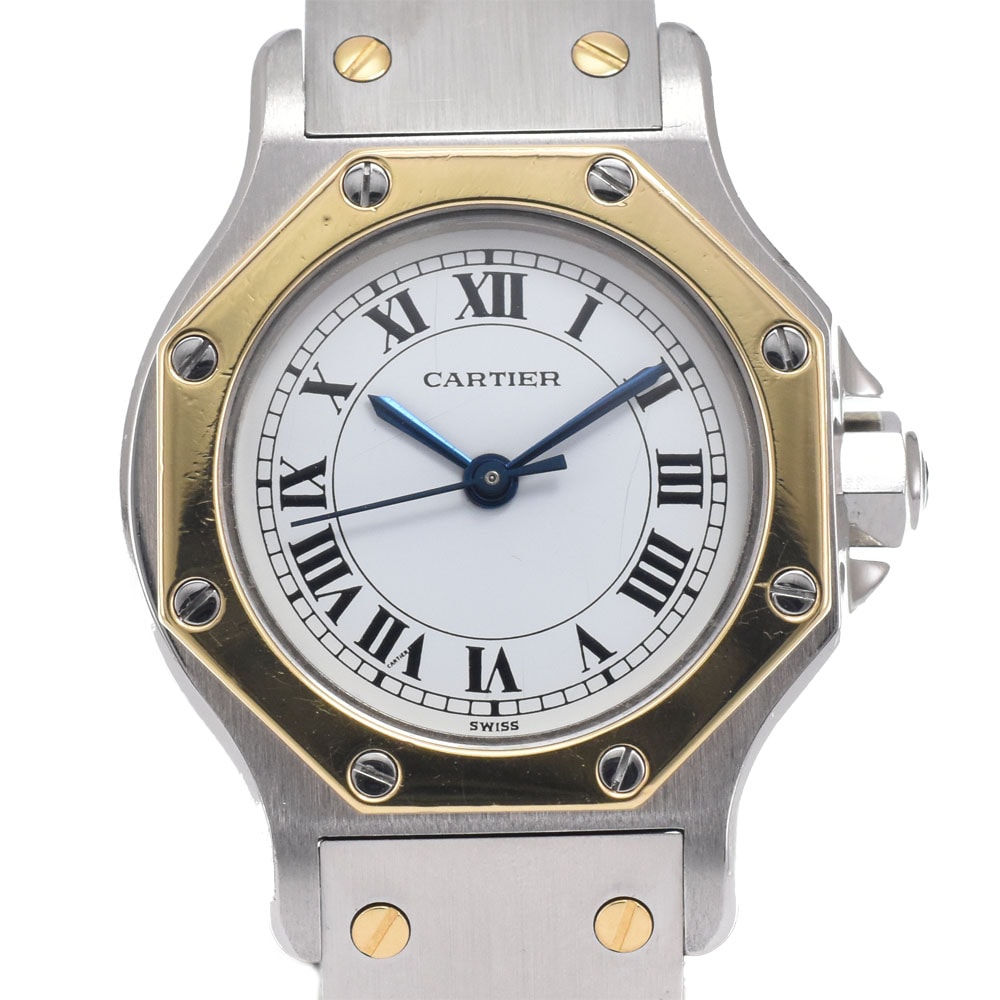 カルティエ CARTIER サントスオクタゴン SM SS/YG ホワイト 自動巻き レディース 箱付き 腕時計 M#148361
