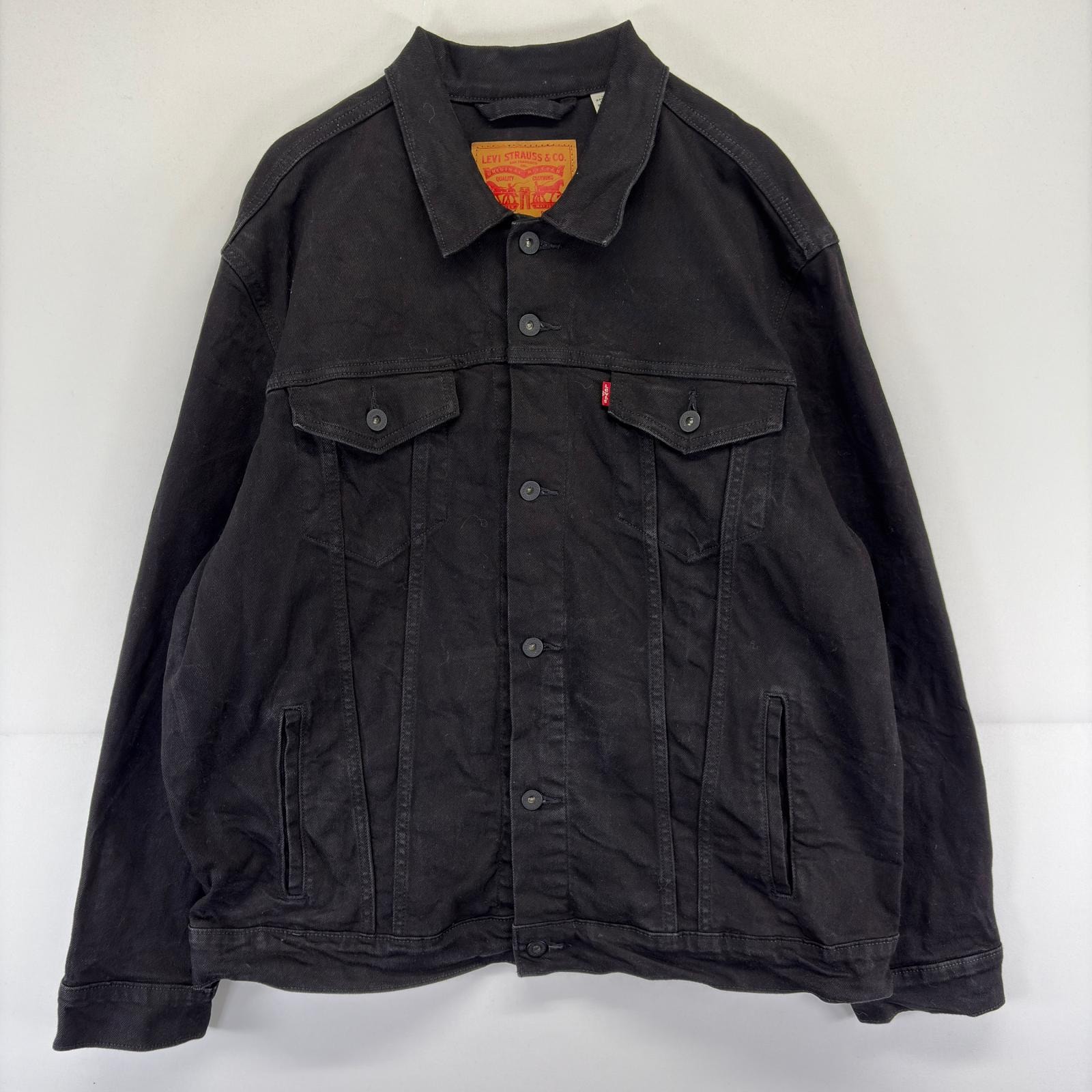 古着 リーバイス Levi's デニム ジャケット ストレッチ 大きいサイズ ジージャン 2XL  ブラック メンズ