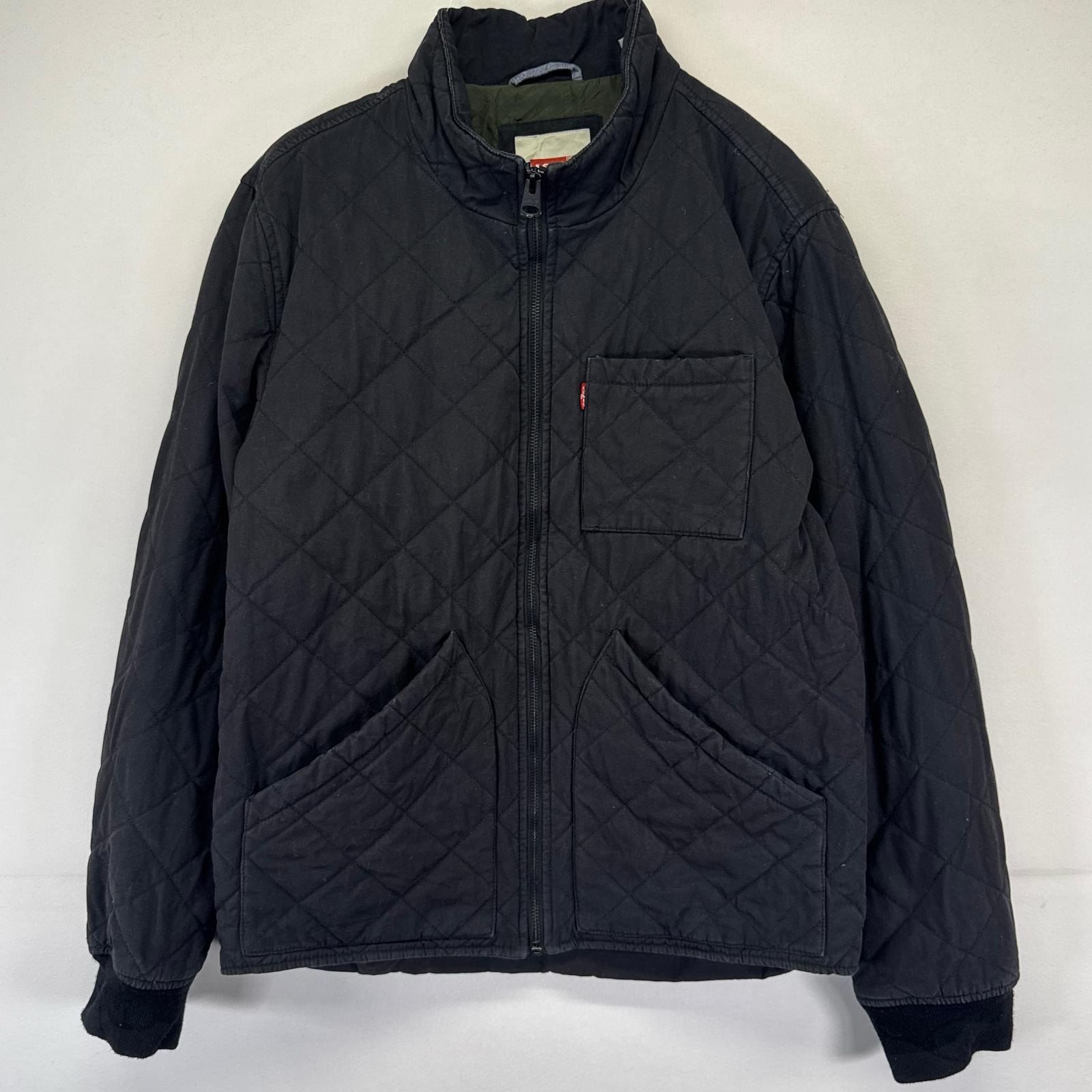 古着 リーバイス Levi's ジャケット 中綿 フルジップ ワンポイント ロゴ キルティング S  ブラック系 メンズ