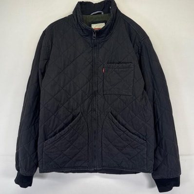 古着 リーバイス Levi's ジャケット 中綿 フルジップ ワンポイント ロゴ キルティング S ブラック系 メンズ