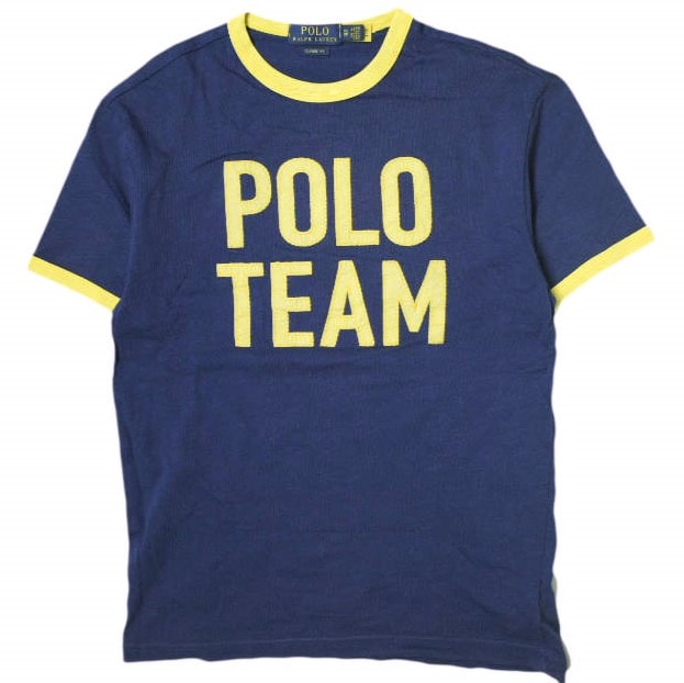 POLO RALPH LAUREN ポロ・ラルフローレン POLO TEAM TEE アップリケロゴ リンガーTシャツ XS ネイビー/イエロー 半袖 トップス g18102