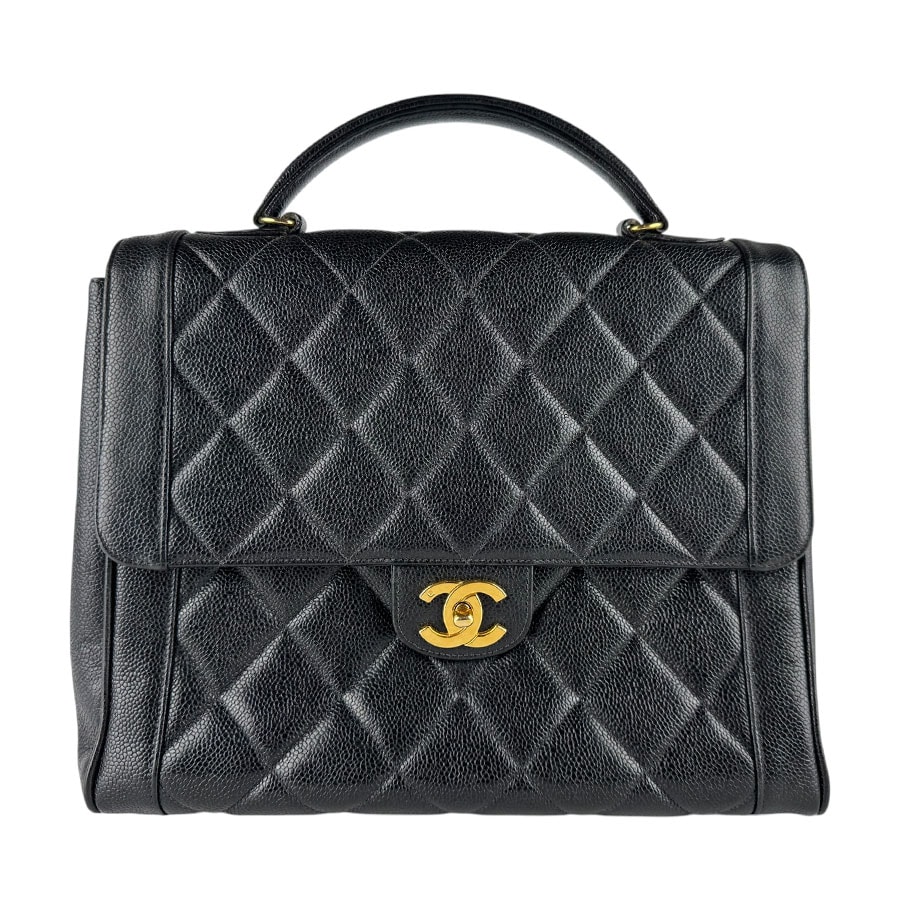 シャネル CHANEL ハンドバッグ キャビアスキンレザー ブラック ゴールド レディース【中古】 z9693