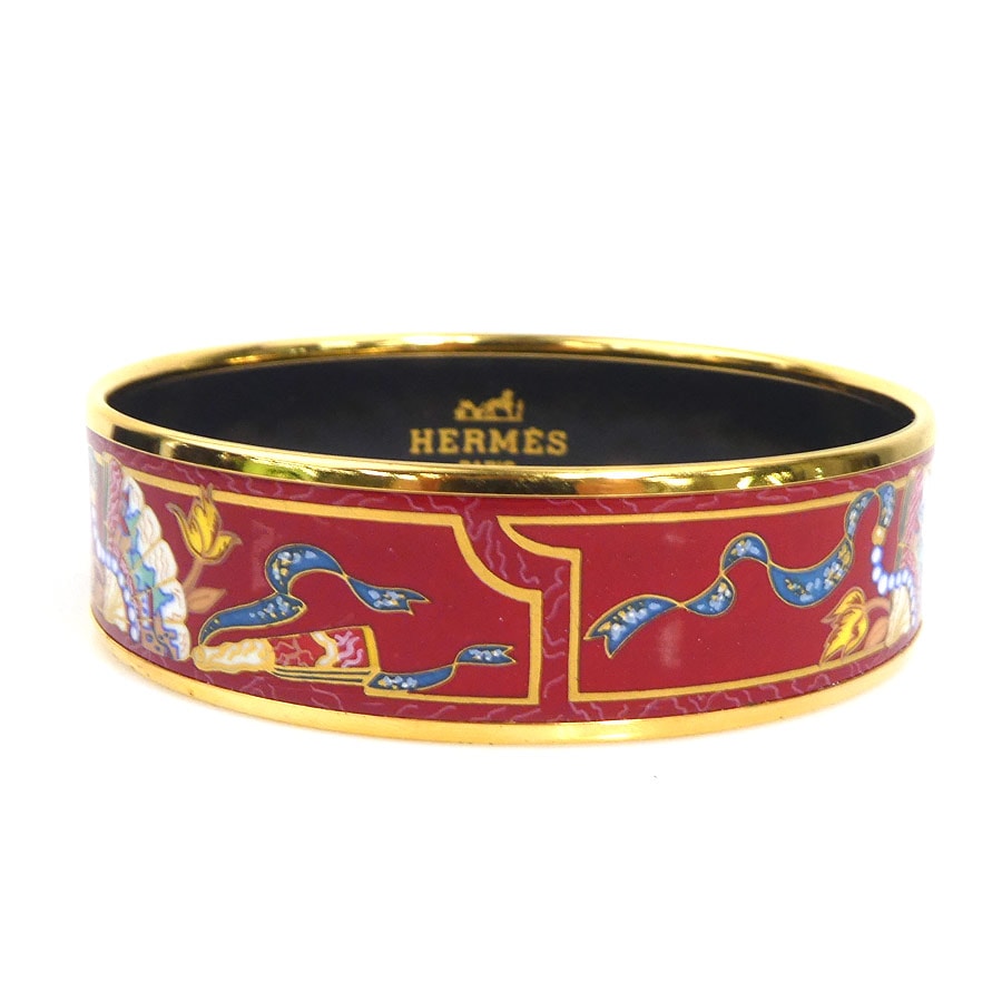 エルメス HERMES バングル ブレスレット エマイユ メタル/エナメル ゴールド/ダークレッド/マルチカラー レディース【中古】 e62357j