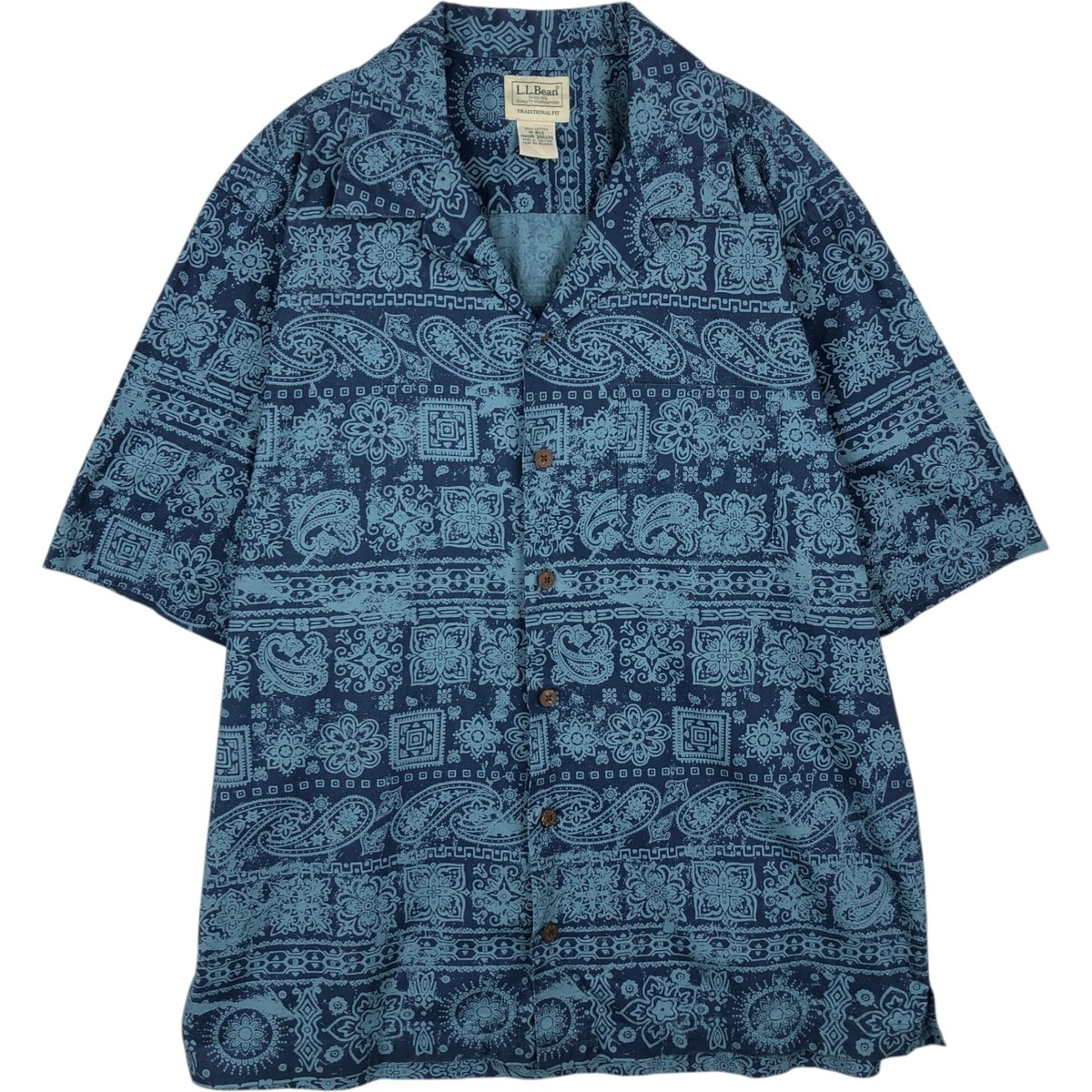 古着 90~00年代 エルエルビーン 総柄 半袖 オープンカラー コットンシャツ メンズM相当/eaa477694