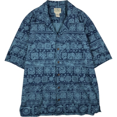 古着 90~00年代 エルエルビーン 総柄 半袖 オープンカラー コットンシャツ メンズM相当/eaa477694