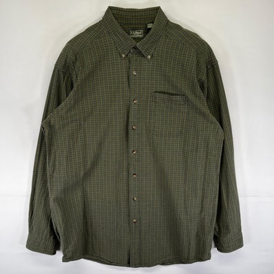 古着 エルエルビーン L.L.Bean 長袖シャツ ボタンダウン チェック アウトドア 胸ポケット L グリーン系 チェック メンズ