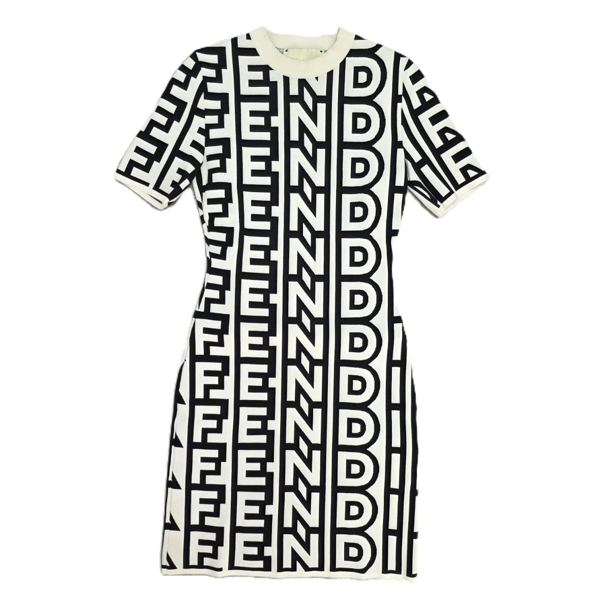 FENDI フェンディ MARC JACOBS マークジェイコブス ビッグロゴ 総柄 半袖 タイトワンピース ワンピース FZD917 38 ナイロン ブラック ホワイト  レディース【中古】