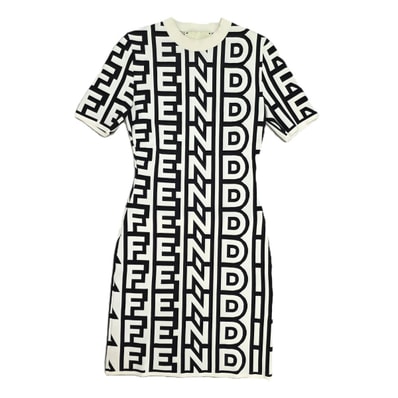 FENDI フェンディ MARC JACOBS マークジェイコブス ビッグロゴ 総柄 半袖 タイトワンピース ワンピース FZD917 38 ナイロン ブラック ホワイト レディース【中古】