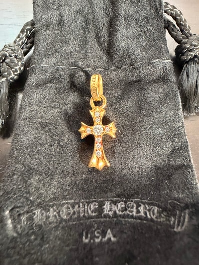 Chrome Hearts 22K CH Cross Baby Fat Charm with Pave Diamond "Yellow Gold"