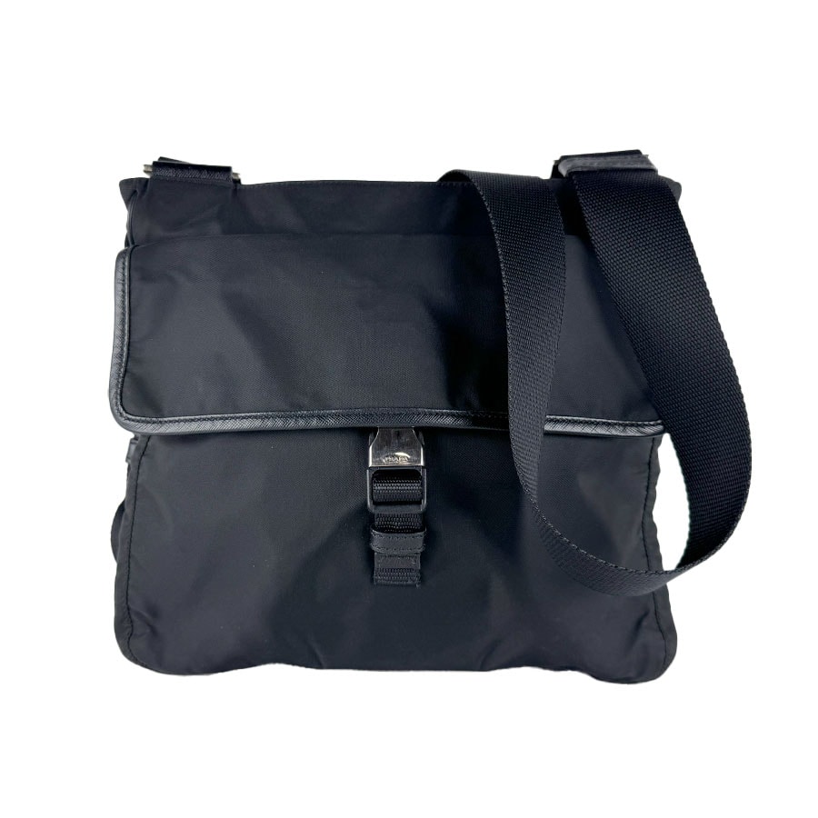 プラダ PRADA 斜め掛けショルダーバッグ ナイロン ブラック シルバー ユニセックス【中古】 z10909