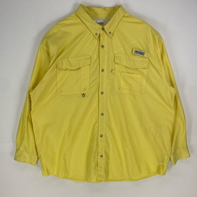 古着 コロンビア Columbia 長袖シャツ ボタンダウン 胸ポケット ワンポイント PFG ロゴ 大きいサイズ 2XL イエロー系 メンズ