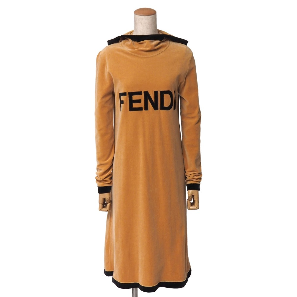 FENDI フェンディ ヴィンテージ ワンピース サイズ38 FENDIロゴ ベロア フーディー ロング丈 イタリア製 ブランド古着【中古】20261024/RB1372