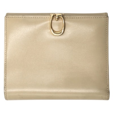 GUCCI グッチ Gクリップ ベージュ ゴールド レザー 折財布 二つ折り財布 コンパクトウォレット 502680 【中古】