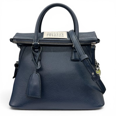 Maison Margiela 美品 メゾンマルジェラ 5AC ミニ 2way ハンドバッグ ショルダーバッグ SB1WG0037 2024年 レザー ネイビー ダークブルー ABランク 鑑定済 マルジェラバッグ