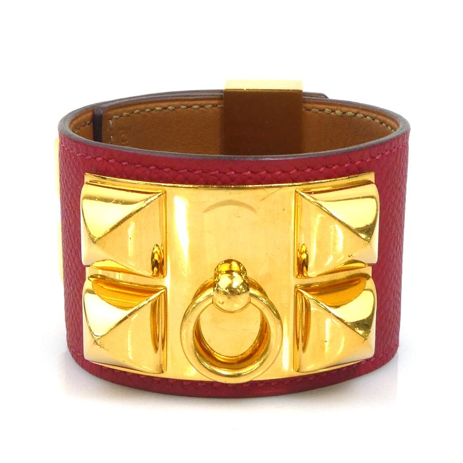 エルメス HERMES ブレスレット コリエドシアン レザー/メタル レッド/ゴールド レディース【中古】 e62179i