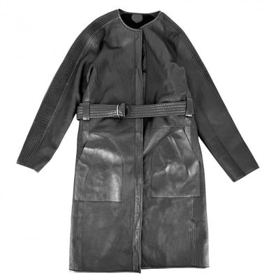 LOUIS VUITTON ルイヴィトン アウター ボア ムートン ロングコート 服 アパレル レザーコート リバーシブル 36 ブラック 黒 羊革 レディース 春 秋【中古品】
