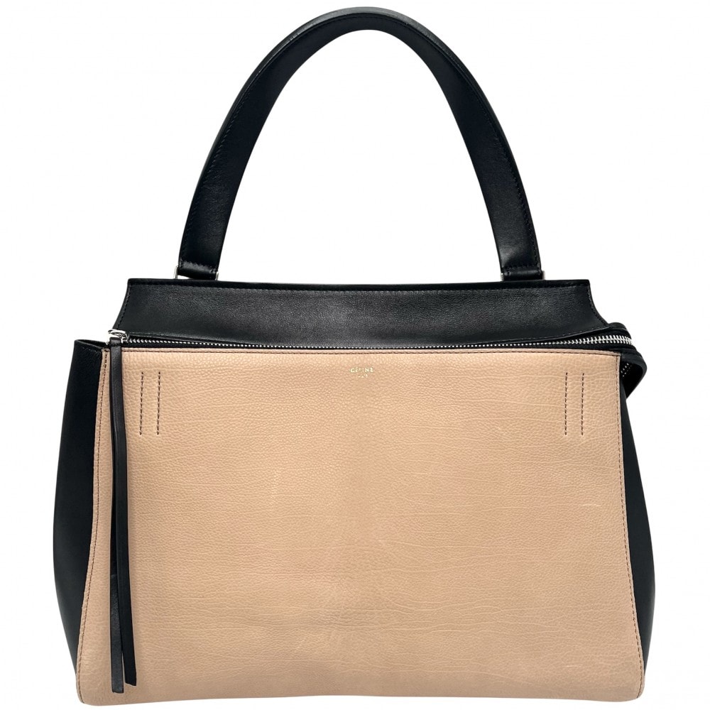 CELINE セリーヌ ハンドバッグ バイカラー エッジ ミディアム レザー ベージュ ブラック 黒 ゴールド金具 レディース【中古品】
