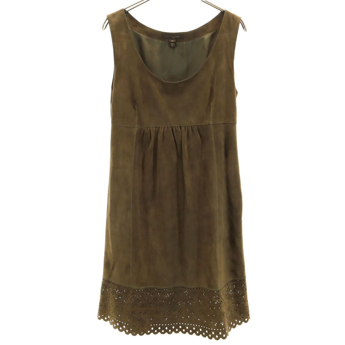 LOUIS VUITTON ルイヴィトン イタリア製 ノースリーブ 羊革スエード ミニワンピース 38 ブラウン