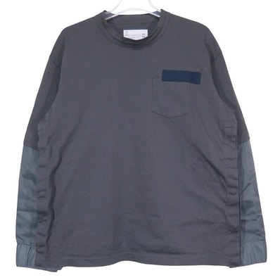 sacai Nylon Twill x Cotton Jersey L/S T-Shirt "Charcoal Gray/Charcoal Gray"