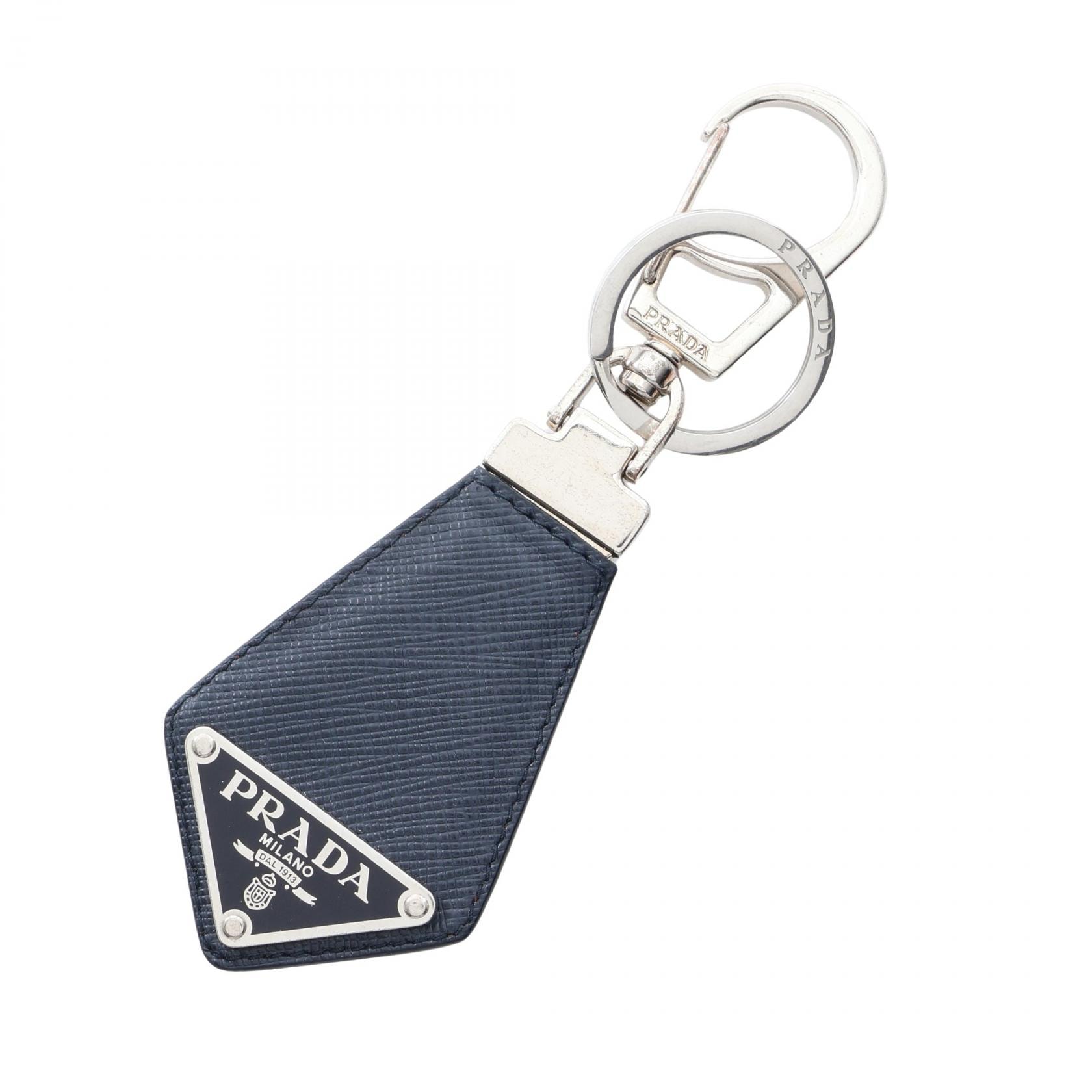プラダ PRADA キーホルダー アクセサリー サフィアーノレザー メタル メンズ ネイビー系 2PP041 【中古】