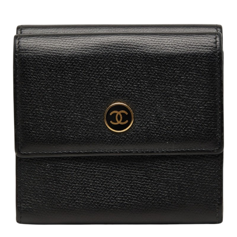 シャネル ココマーク 二つ折り財布 ブラック ゴールド レザー レディース CHANEL 中古