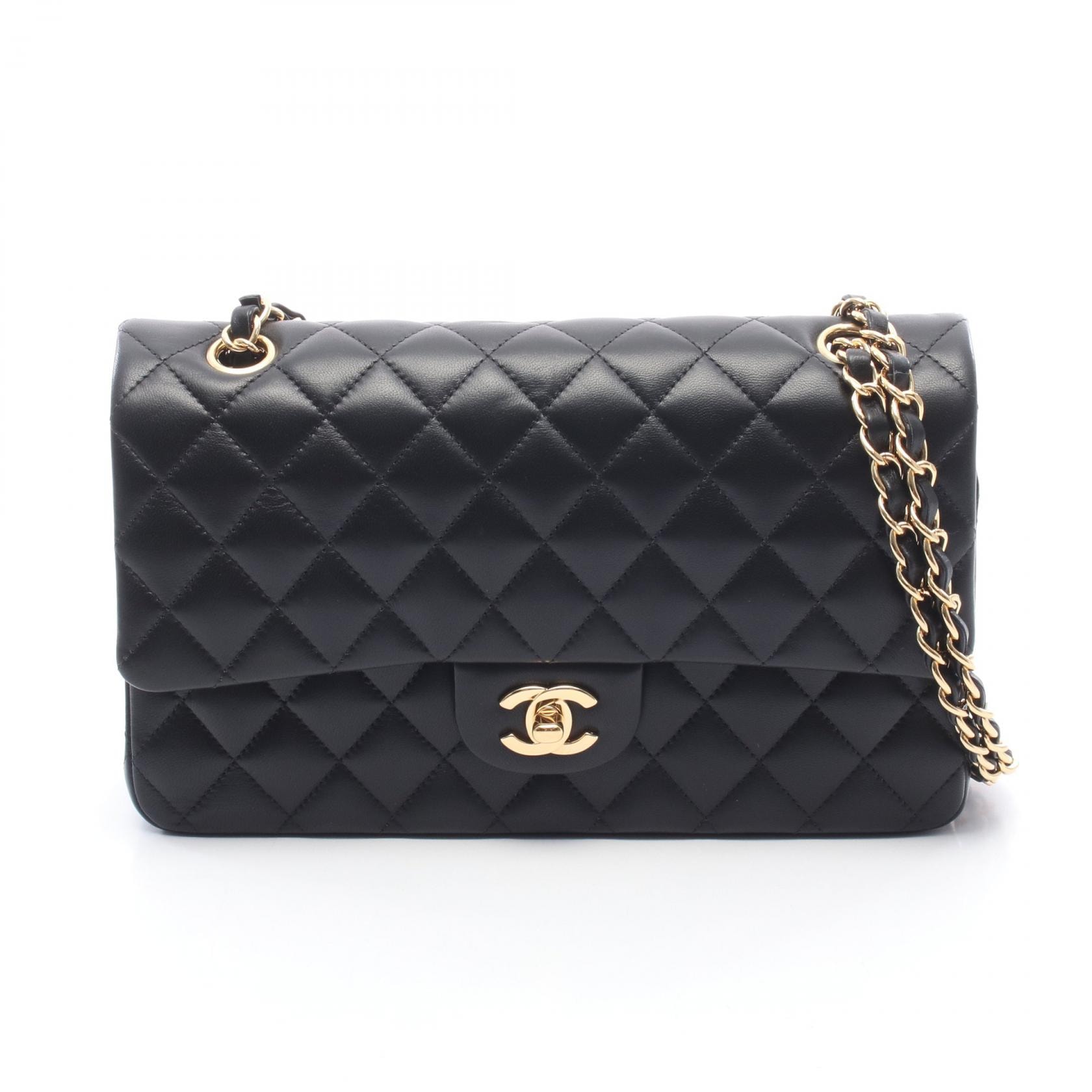 シャネル CHANEL マトラッセ Wフラップ ショルダーバッグ バッグ ラムスキン(羊革) レディース ブラック系 A01112 【中古】