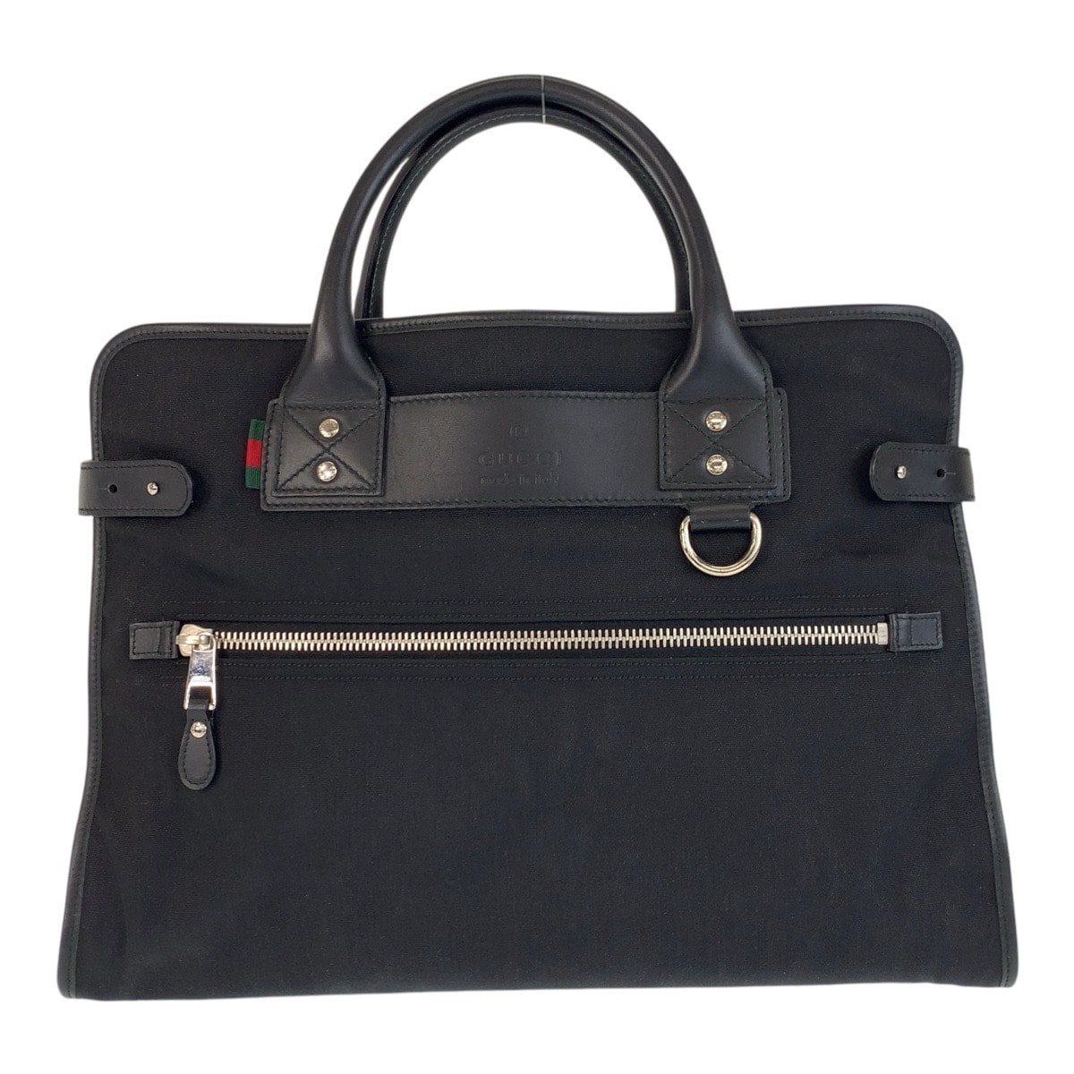 美品 GUCCI グッチ シェリーライン ブラック 黒 シルバー金具 ナイロン レザー/ ビジネスバッグ ブリーフケース 506017 【中古】