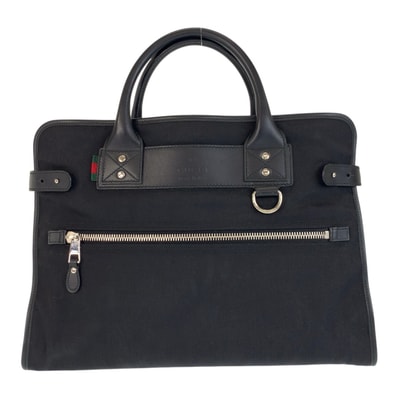 美品 GUCCI グッチ シェリーライン ブラック 黒 シルバー金具 ナイロン レザー/ ビジネスバッグ ブリーフケース 506017 【中古】