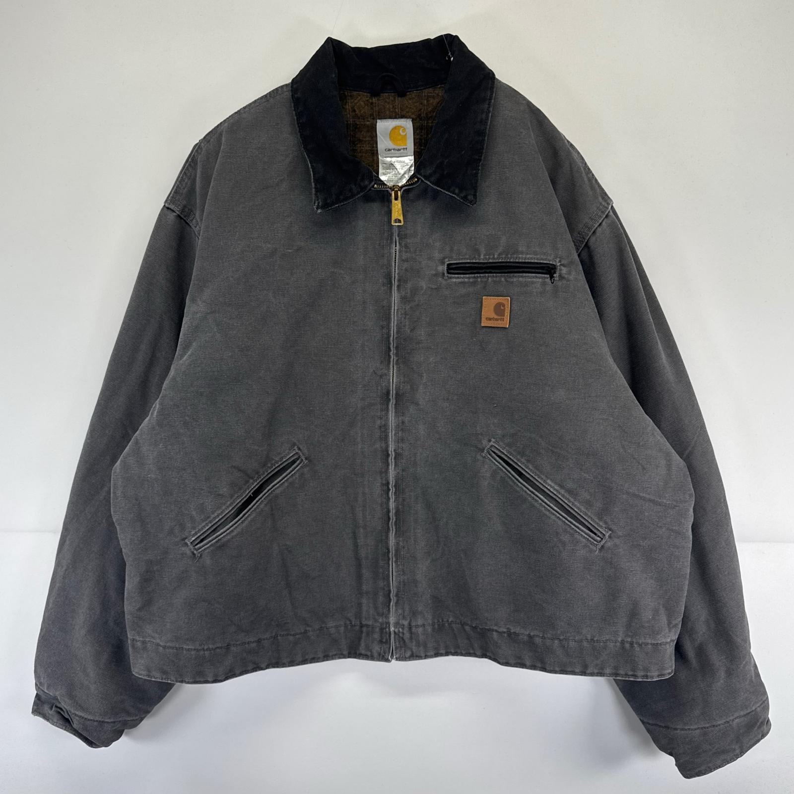 古着 カーハート Carhartt ジャケット フルジップ  ワーク デトロイトジャケット 大きいサイズ ダック  2XL  ブラック系 メンズ