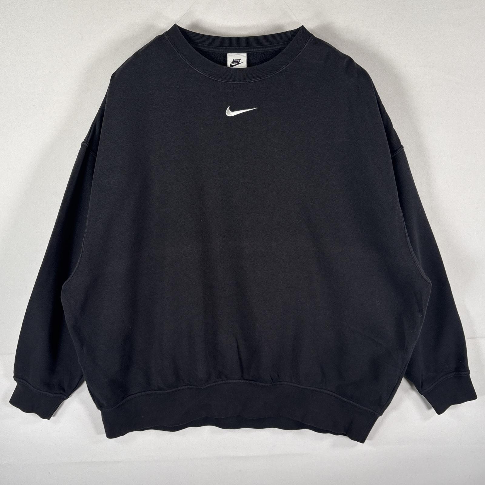 古着 ナイキ NIKE スウェット トレーナー プルオーバー  スウッシュ ワンポイントロゴロゴ刺繍 センターロゴ XS  ブラック メンズ