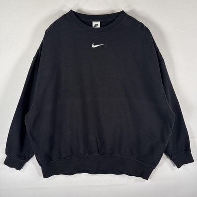 古着 ナイキ NIKE スウェット トレーナー プルオーバー スウッシュ ワンポイントロゴロゴ刺繍 センターロゴ XS ブラック メンズ