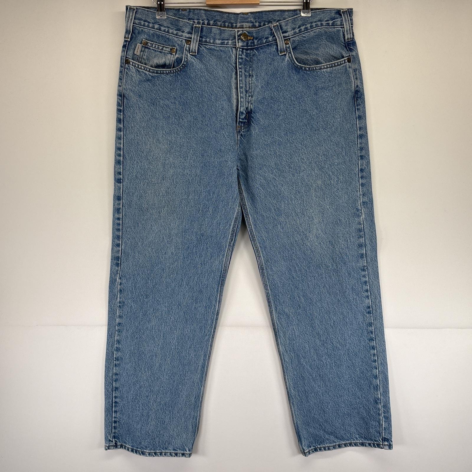 古着 カーハート Carhartt デニムパンツ ワーク テーパード ワンポイントロゴ 大きいサイズ 5ポケット w40 L30 ブルー メンズ