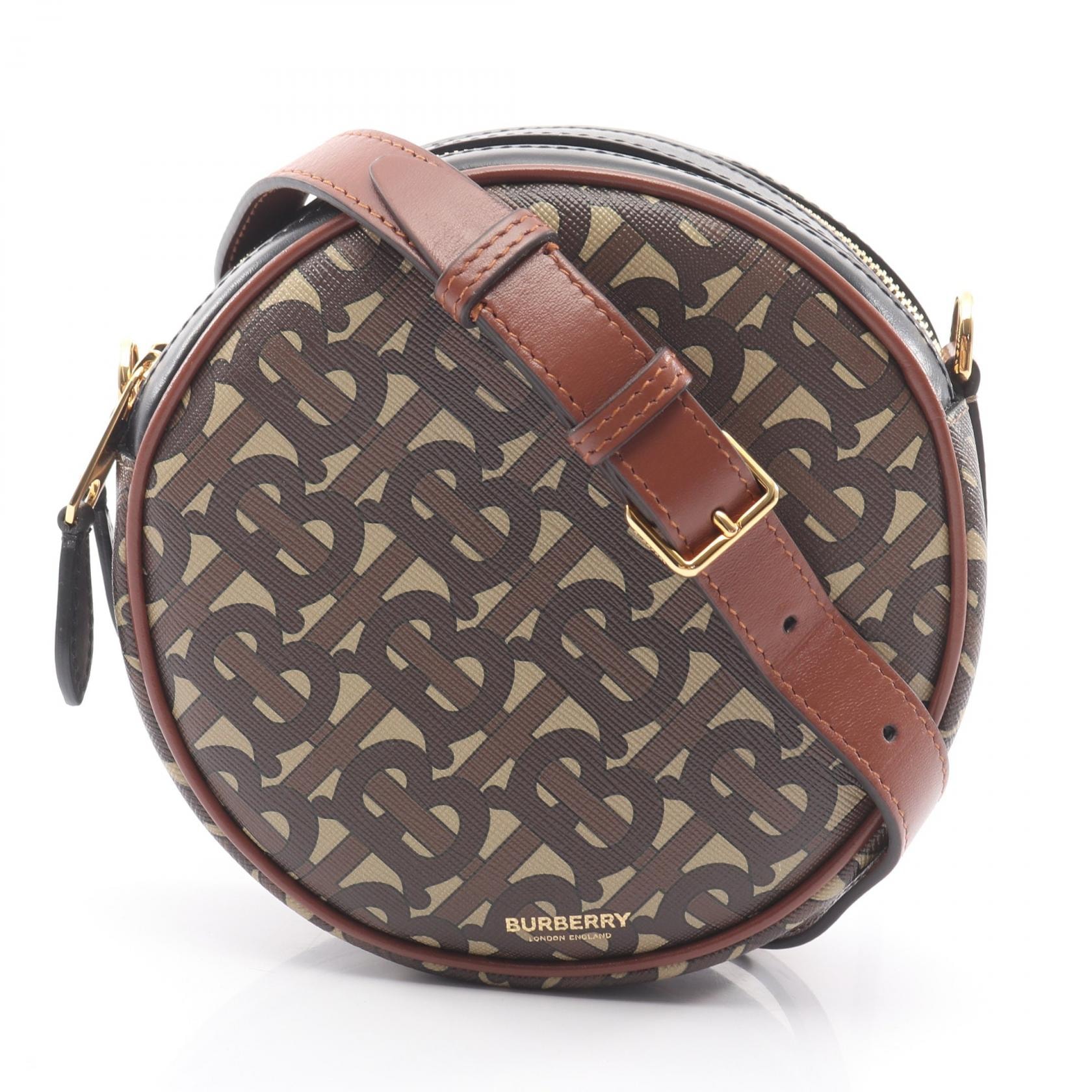 バーバリー BURBERRY TBモノグラム ラウンド ショルダーバッグ バッグ PVCコーティングキャンバス レザー レディース ベージュ系 / ブラウン系 / ブラック系 80265891 【中古】