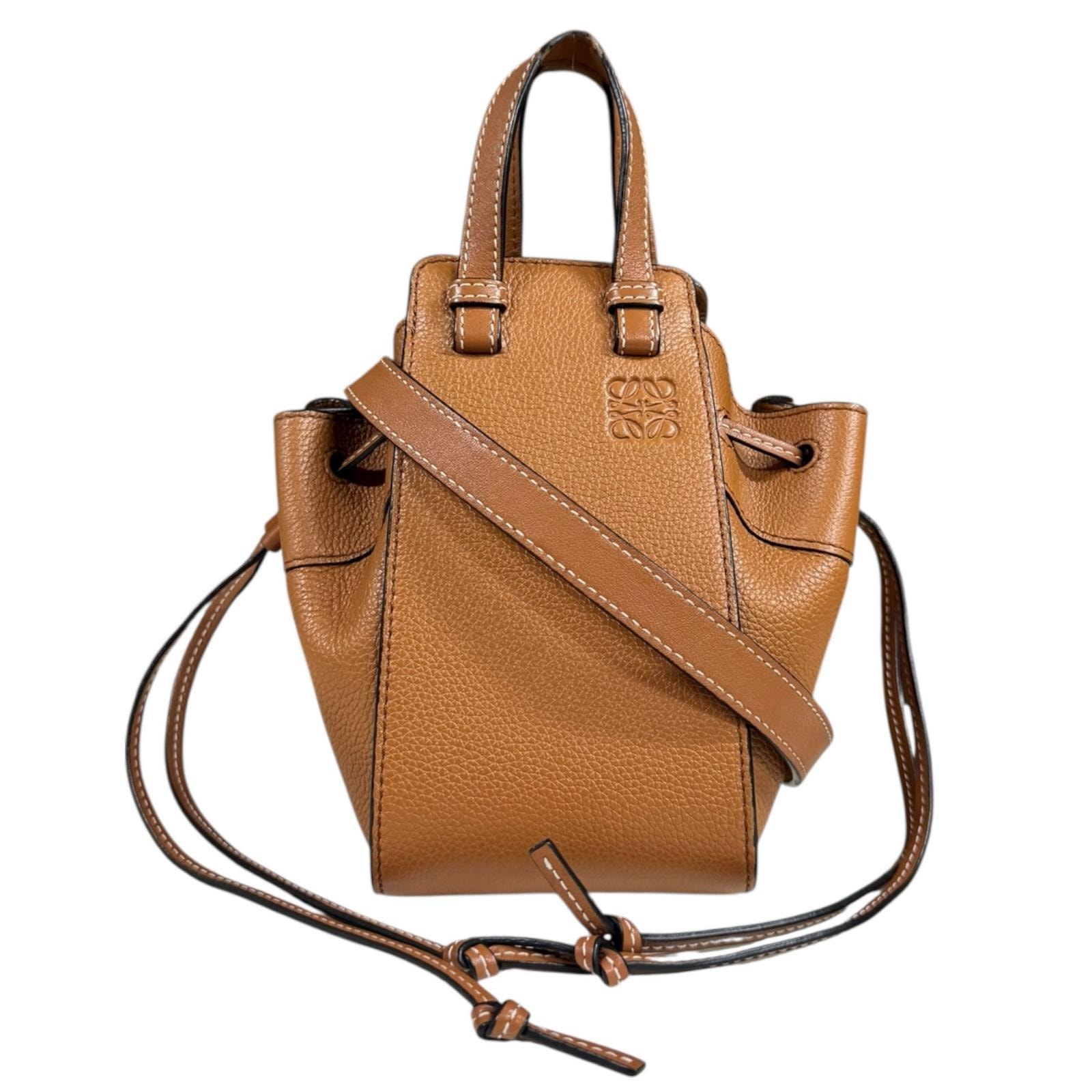 ロエベ ハンモック ドローストリング ミニ ショルダーバッグ レザー 314.12.V07 ブラウン レディース LOEWE 中古