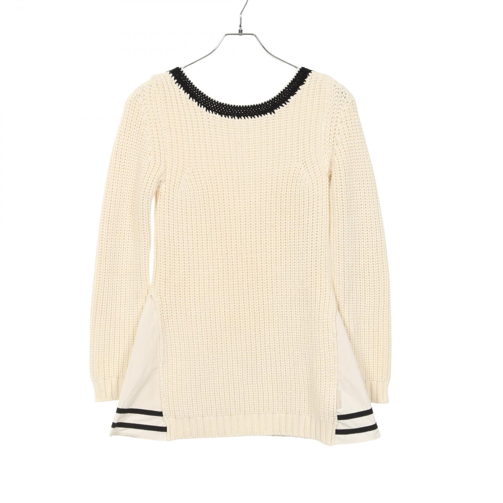 モンクレール MONCLER TRICOT COLLO A BARCHET ナイロン切替 セーター 衣料品 トップス コットン ナイロン レディース ホワイト系 / ブラック系 9067700 【中古】