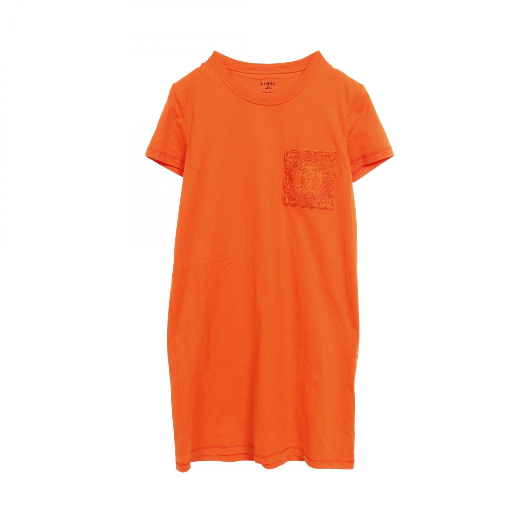 エルメス HERMES モザイク ワンピース 衣料品 トップス コットン オレンジ レディース オレンジ系 【中古】