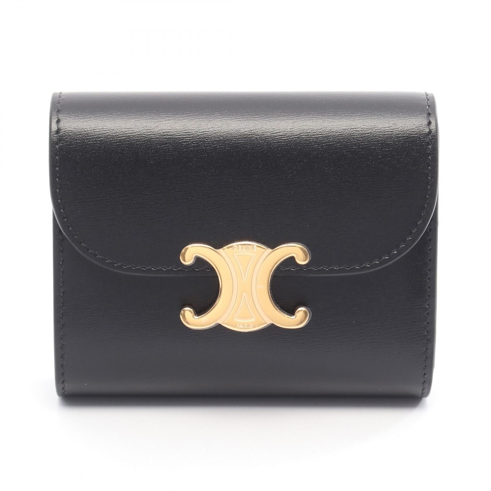 セリーヌ CELINE トリオンフ スモールフラップウォレット 三つ折り財布 財布 レザー レディース ブラック系 10D783DPV38NO 【新品】